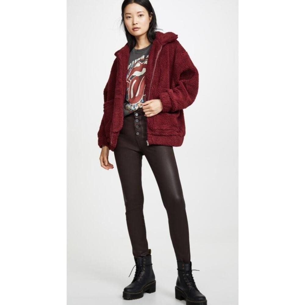 I.AM.GIA Jacket Womens XS Burgundy Red Pixie Teddy Full Zip Oversized Revolve‎